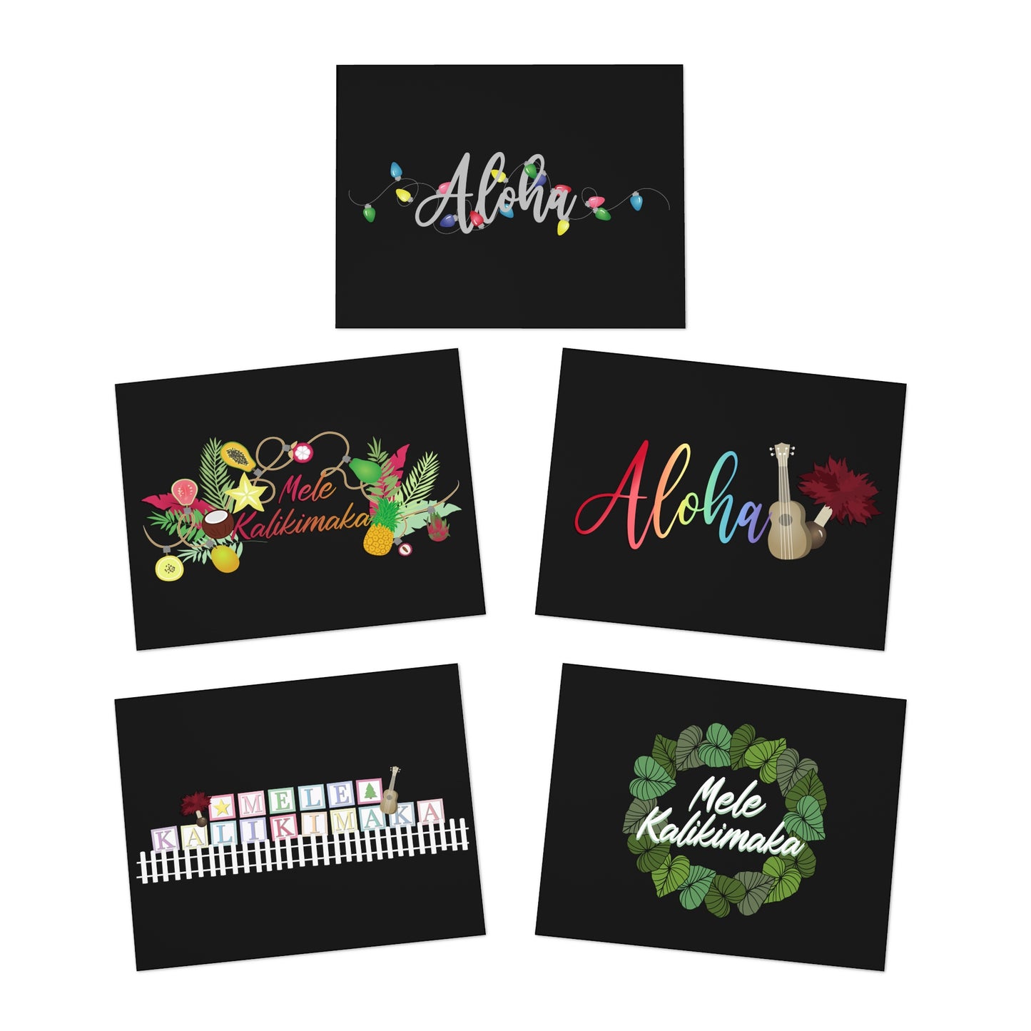 Holiday Greeting Card Set- Mele Kalikimaka Christmas Blocks Night Version