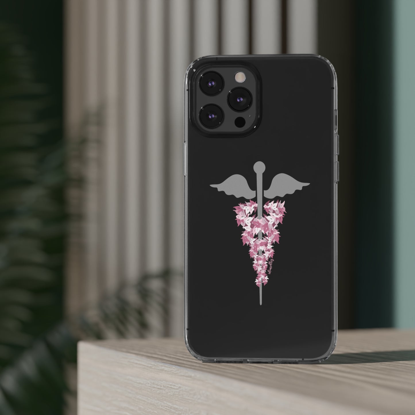 Caduceus Medical Symbol with Pink Maile Lei CLEAR Case