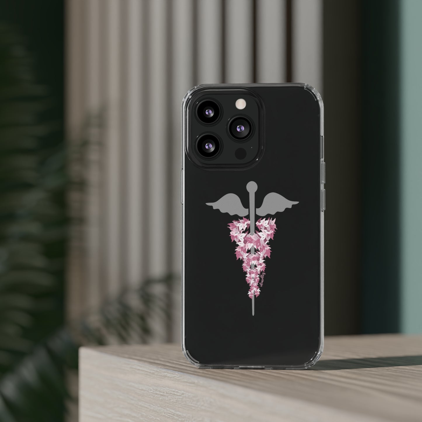 Caduceus Medical Symbol with Pink Maile Lei CLEAR Case