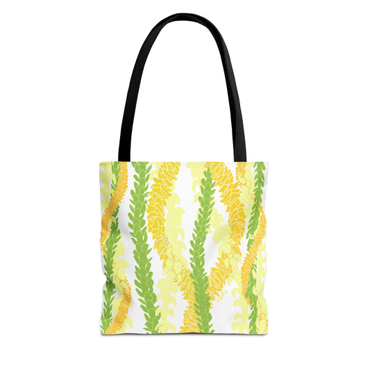 Tote bag- Triple Strand Puakenikeni, Pakalana and Ilima Leis, White