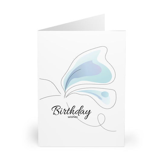 Greeting Cards (5 Pack)- Blue Butterfly Lineart Birthday Wishes