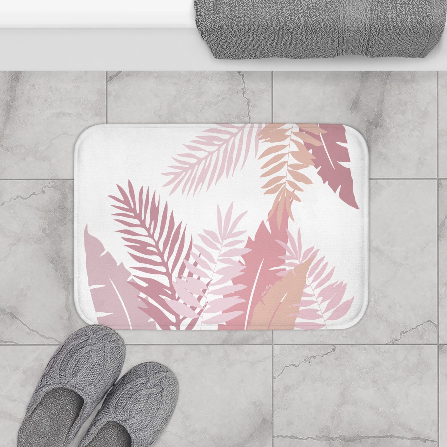 Bath Mat- Whispering Leaves in Pink