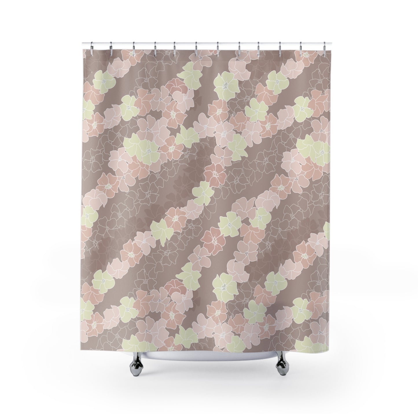 Shower Curtain- Puakenikeni En Face Flower Leis (Neutral Peaches and Beige)