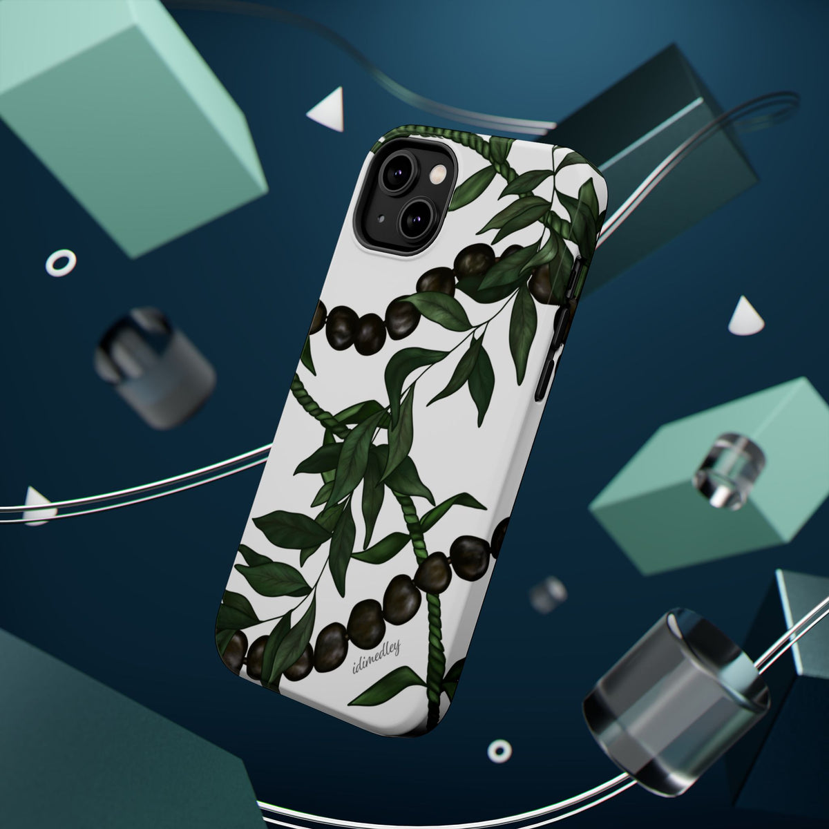Kukui Nut, Maile, Ti Leaf Lei (White), MAGSAFE