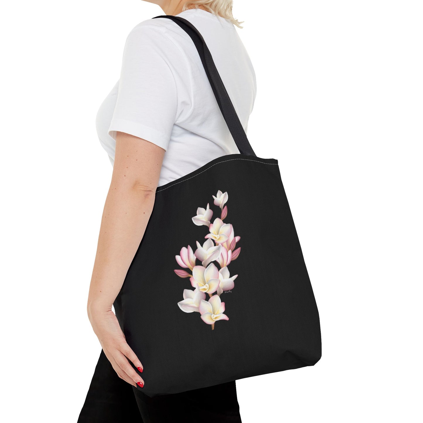 Tote bag- Plumeria Clusters Pink Lemonade (Black)