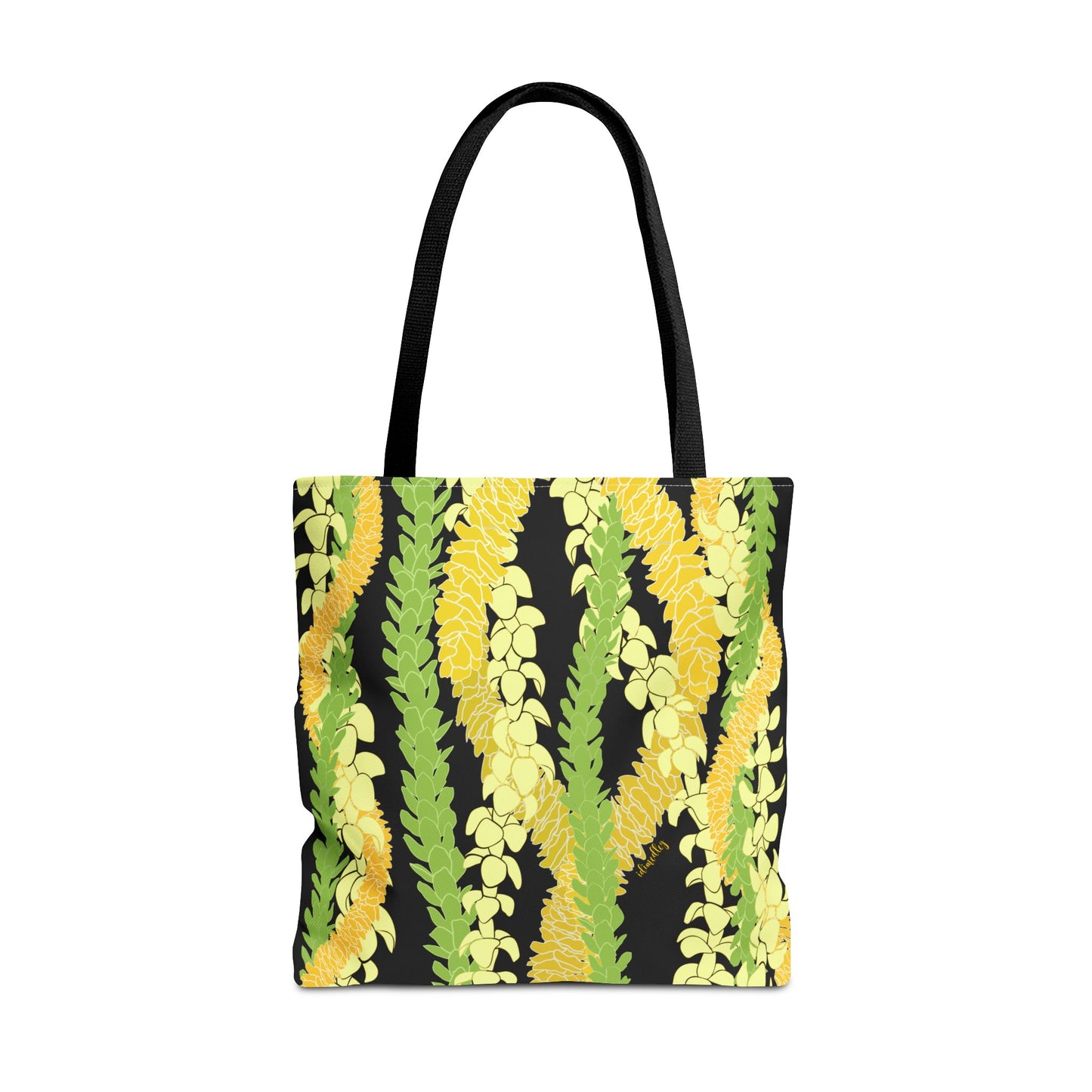 Tote bag- Triple Strand Puakenikeni, Pakalana and Ilima Leis, Black