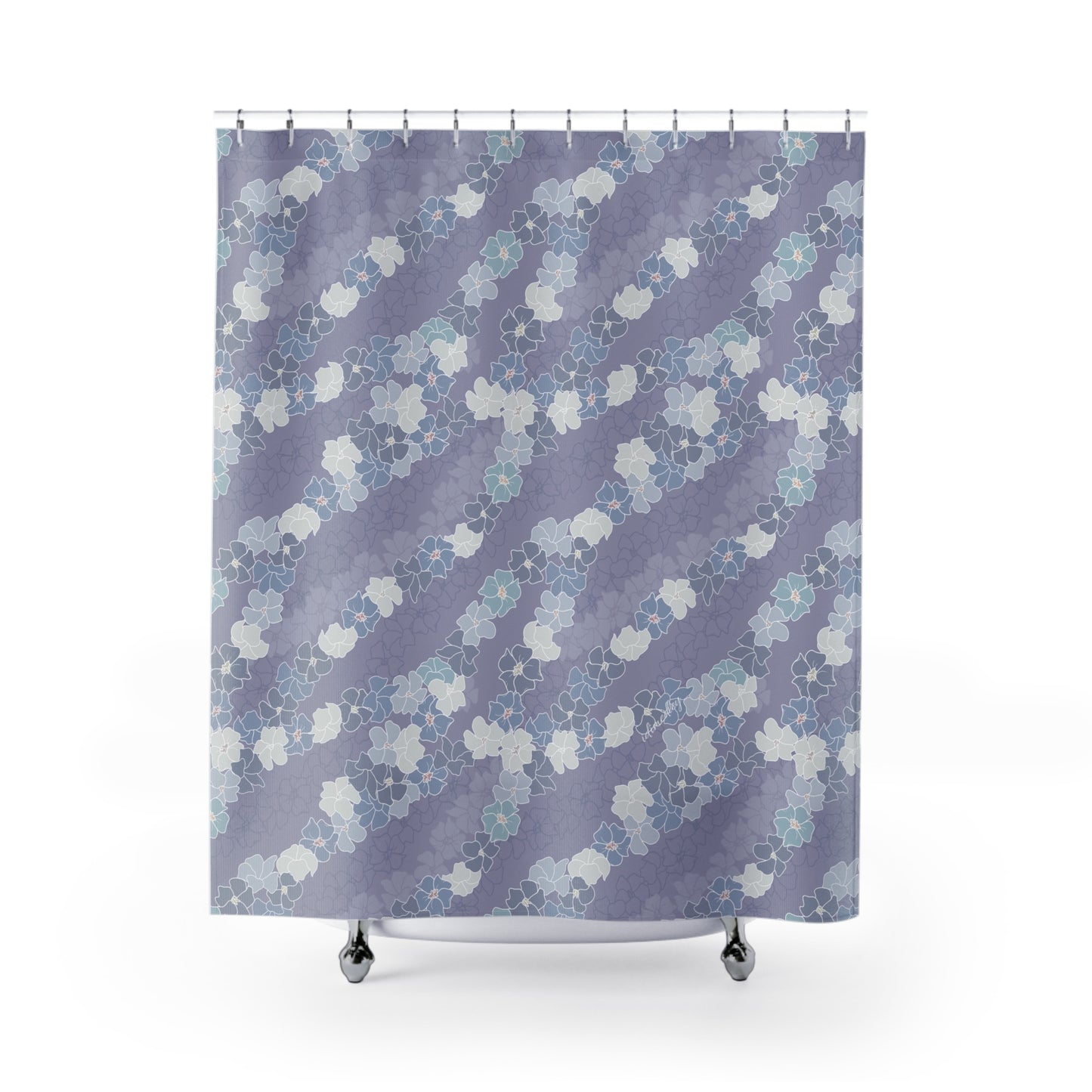 Shower Curtain- Puakenikeni En Face Flower Leis in Lavendar