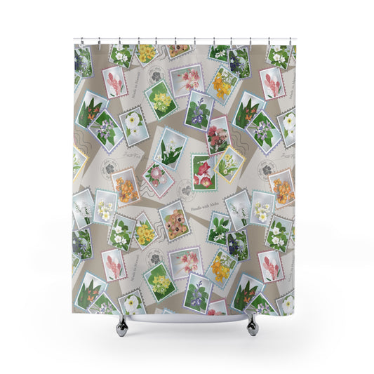 Shower Curtain- Hawaiian Flower Postage Stamp Collage