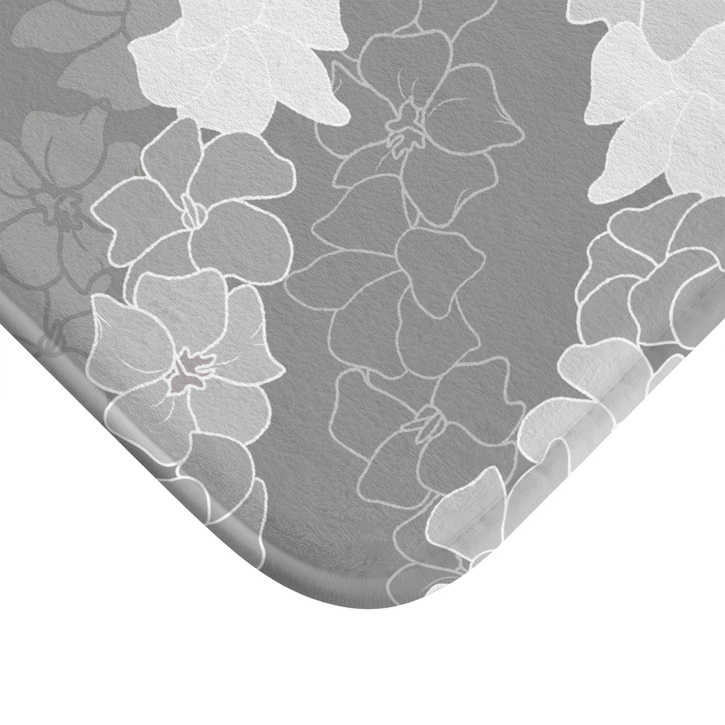 Bath Mat- Puakenikeni En Face Flower Leis in Silver Gray