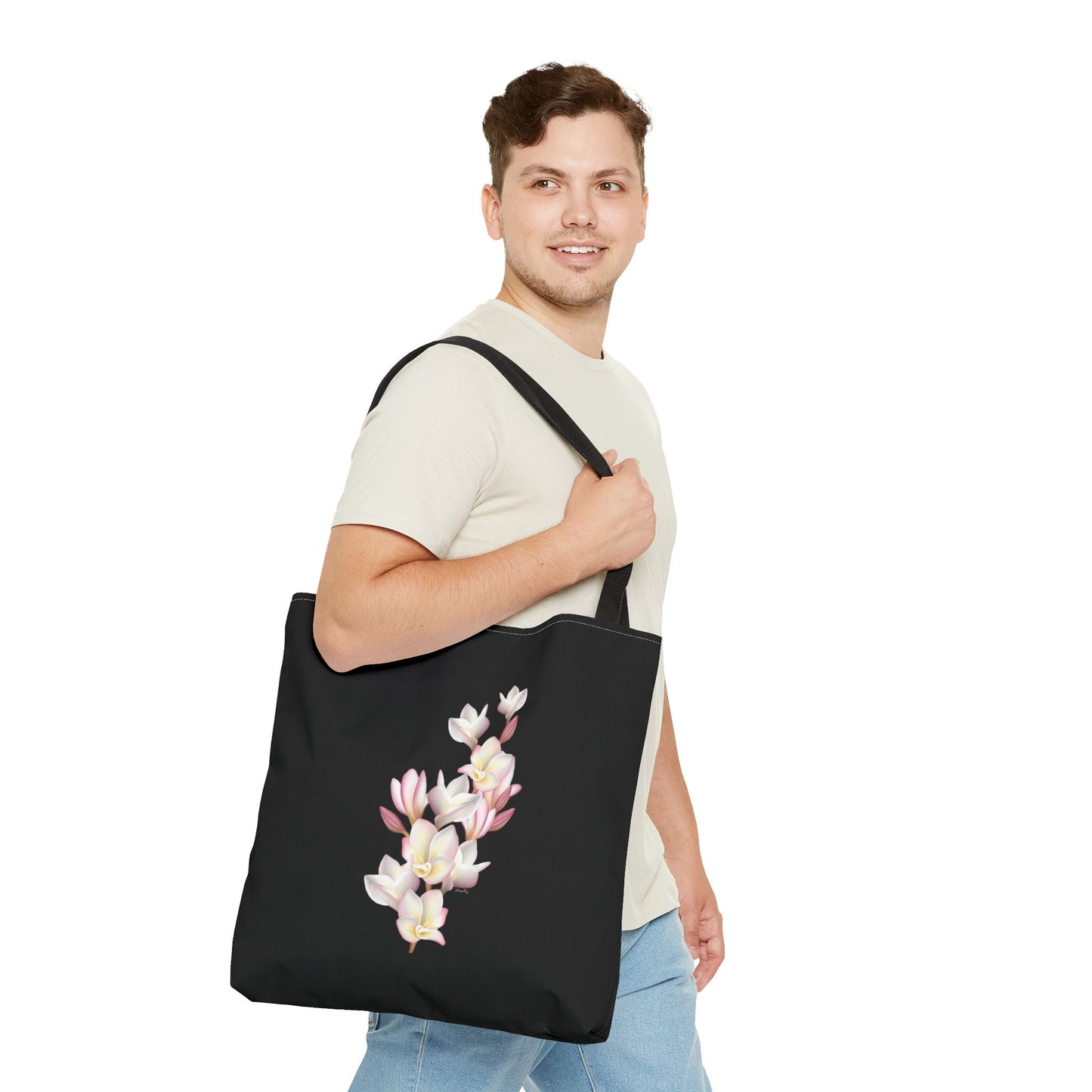 Tote bag- Plumeria Clusters Pink Lemonade (Black)