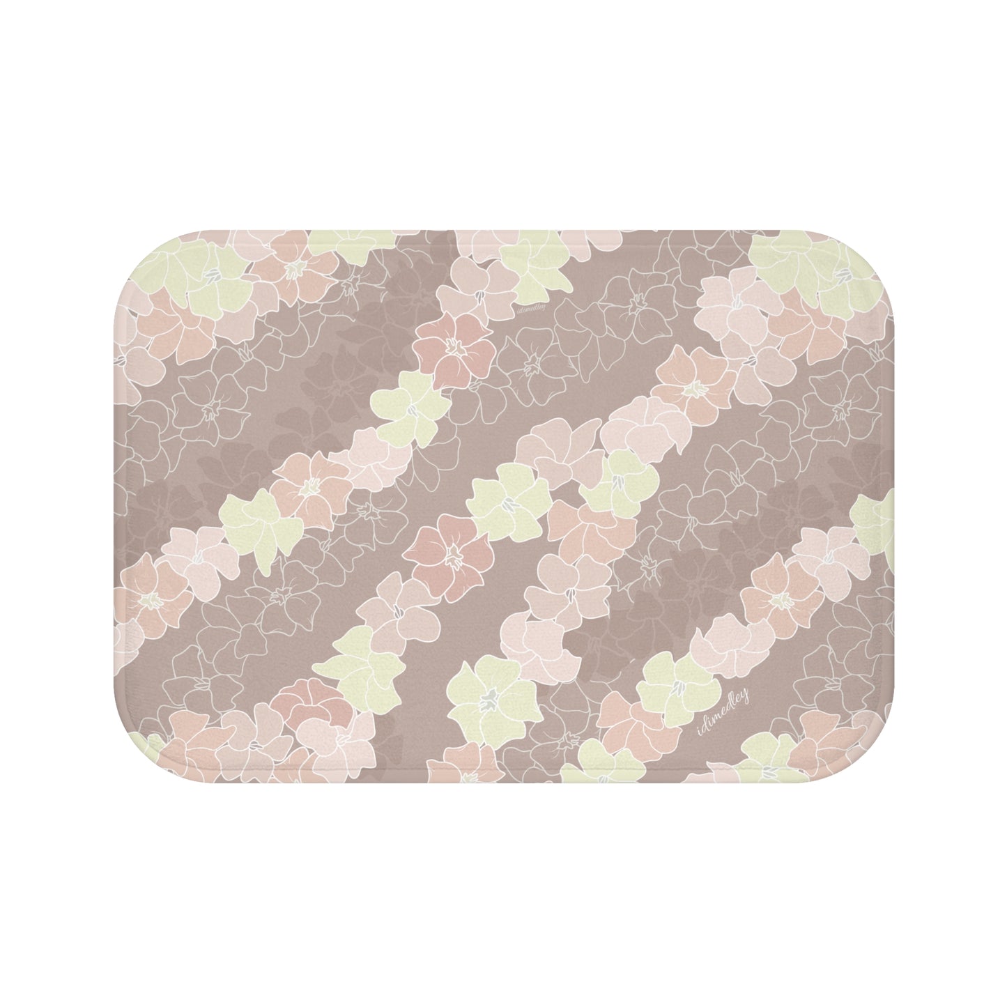 Bath Mat- Puakenikeni En Face Flower Leis in Silver Gray