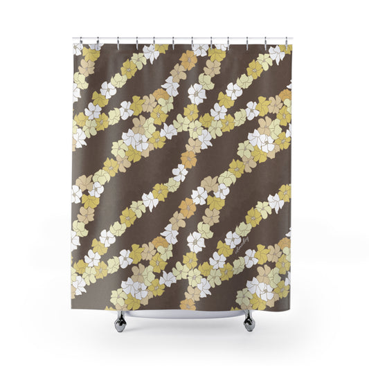 Shower Curtain- Puakenikeni En Face Flower Leis in Brown