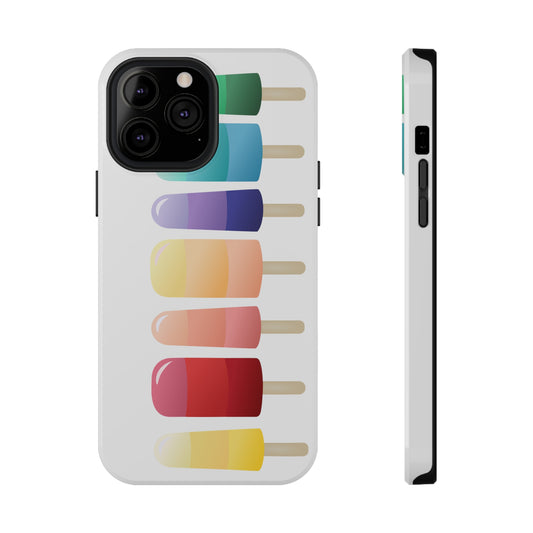 Popsicles in rainbow colors on a white dual layer iphone or samsung galaxy case. 