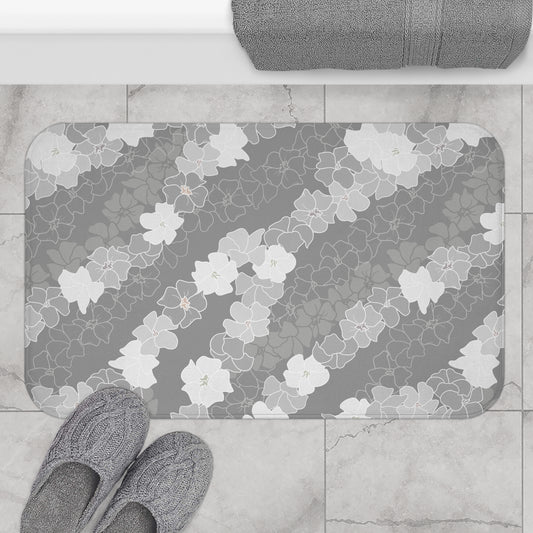 Bath Mat- Puakenikeni En Face Flower Leis (Gray)