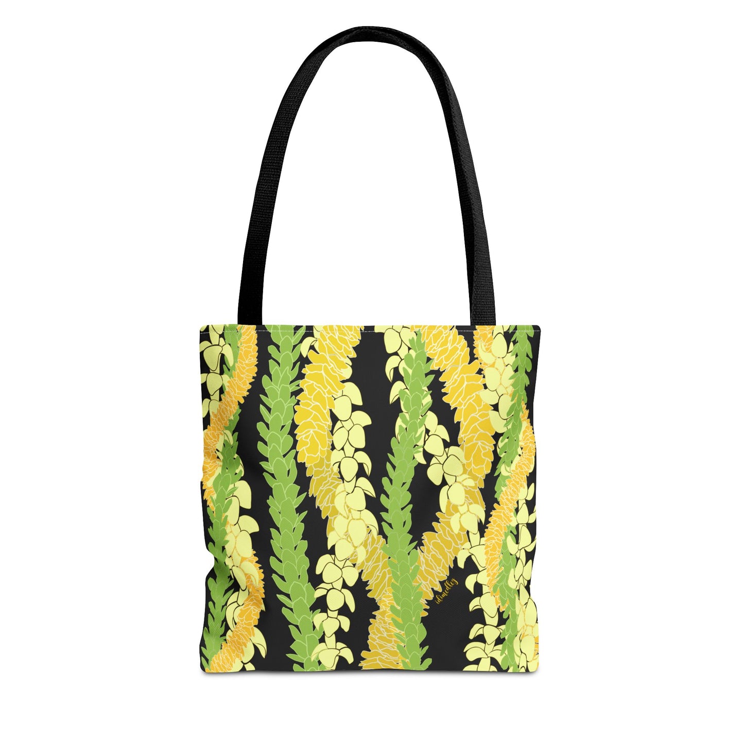 Tote bag- Triple Strand Puakenikeni, Pakalana and Ilima Leis, Black