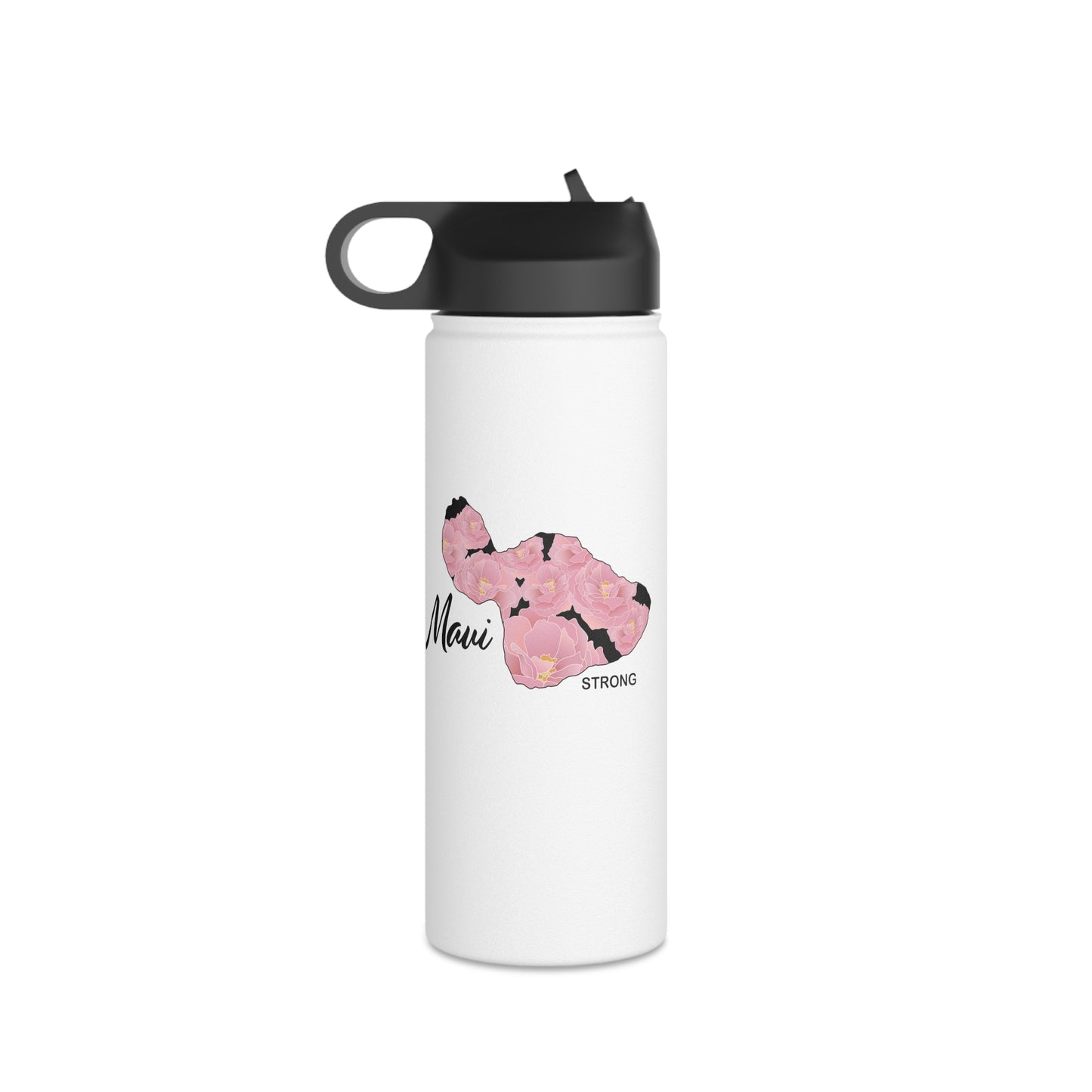 Water Bottle, 3 sizes, Stainless Steel with Sip Straw- Maui Strong Lokelani Rose Island