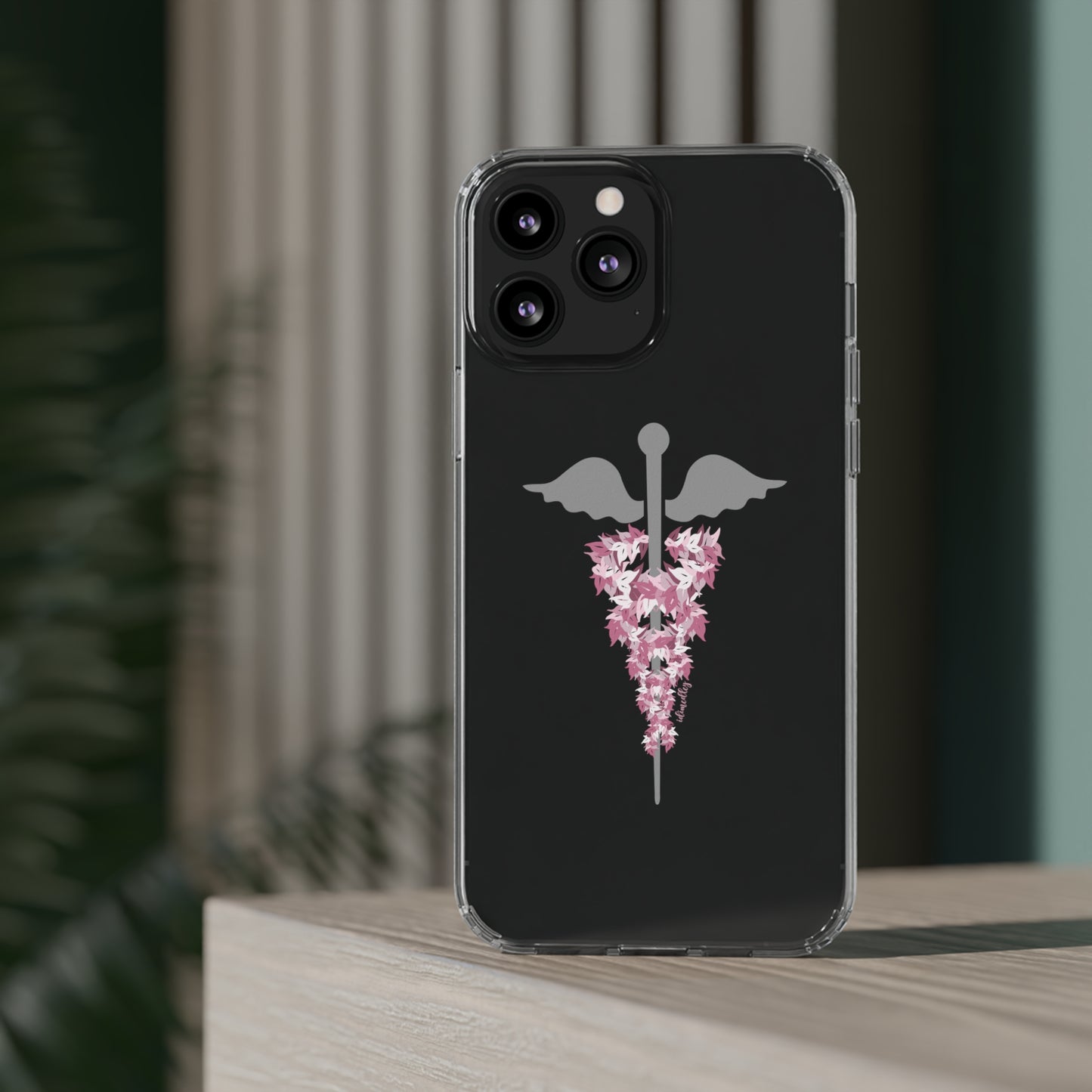 Caduceus Medical Symbol with Pink Maile Lei CLEAR Case