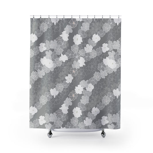 Shower Curtain- Puakenikeni En Face Flower Leis (Gray)