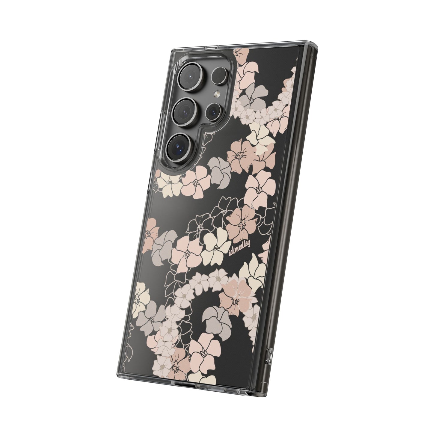 Puakenikeni En Face Flower Leis in Peachy Pinks CLEAR Case