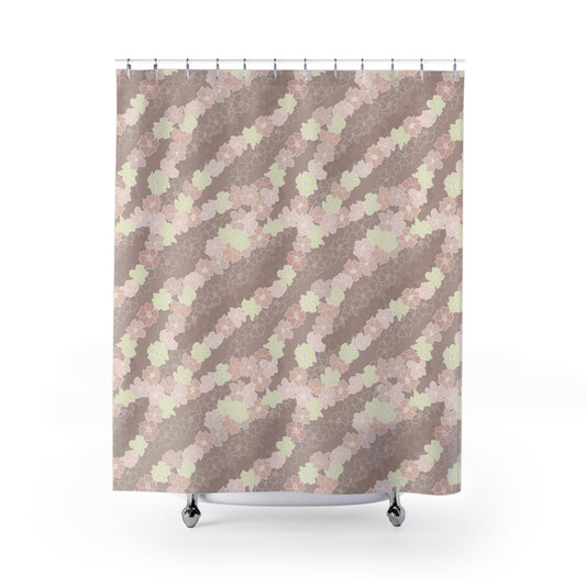 Shower Curtain- Puakenikeni En Face Flower Leis in Neutral Peaches and Beige