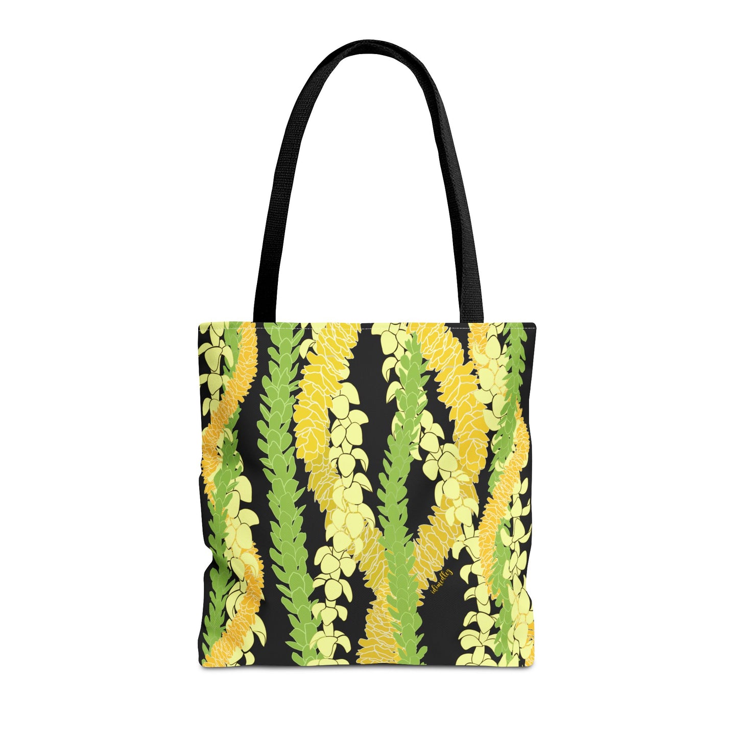 Tote bag- Triple Strand Puakenikeni, Pakalana and Ilima Leis, Black