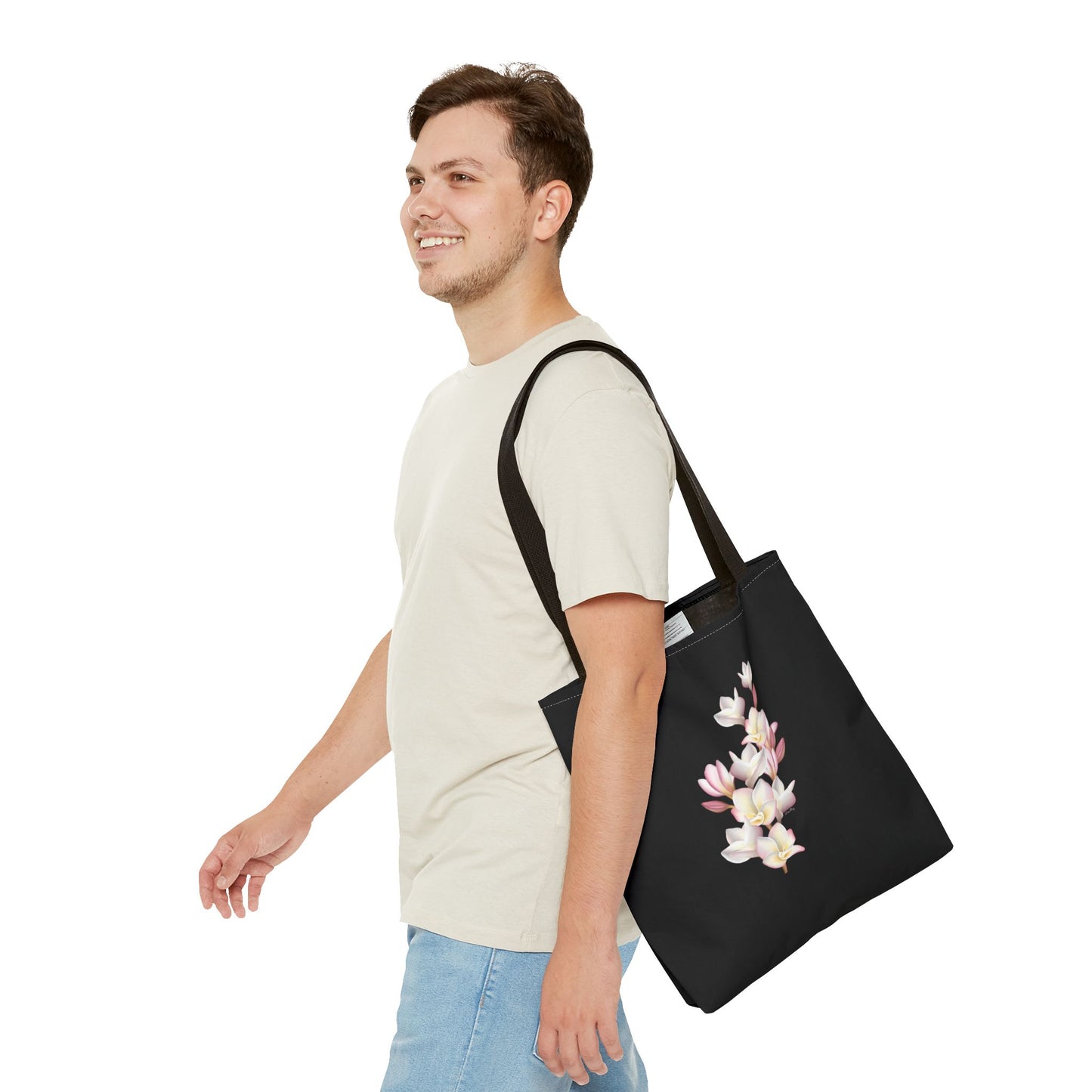 Tote bag- Plumeria Clusters Pink Lemonade (Black)