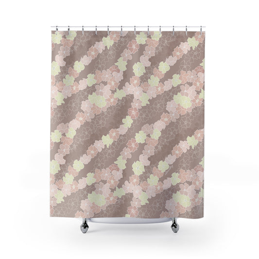 Shower Curtain- Puakenikeni En Face Flower Leis in Neutral Peaches and Beige