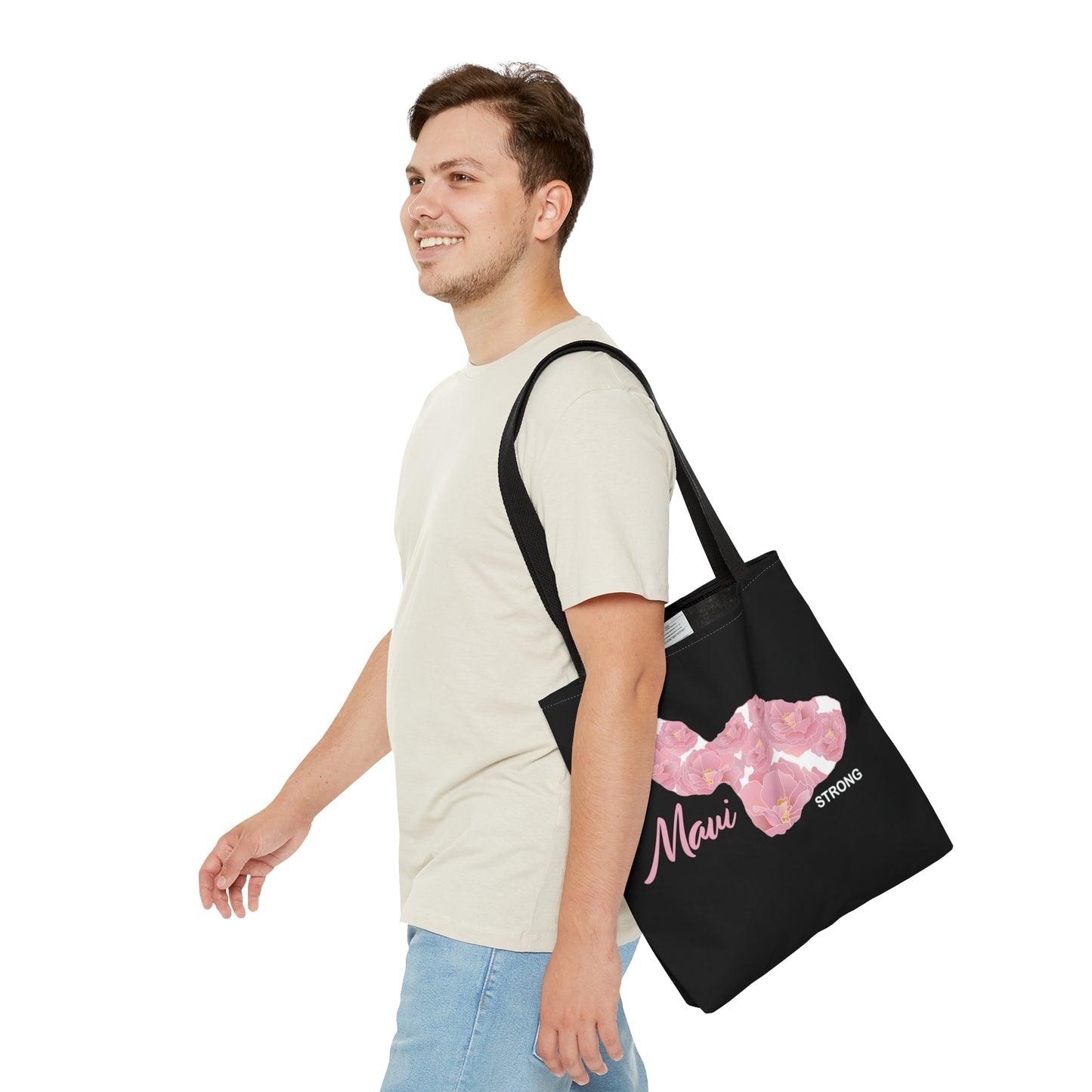 Tote bag- Maui Strong Lokelani Rose Island in Black and Pink, Maui Support for Lahaina Wildfires, Fundraiser, Profits Donated