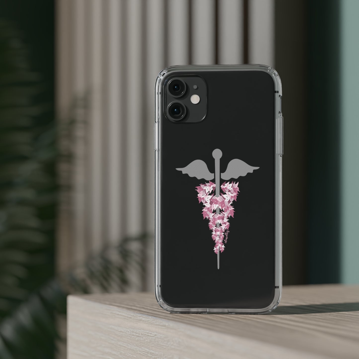 Caduceus Medical Symbol with Pink Maile Lei CLEAR Case