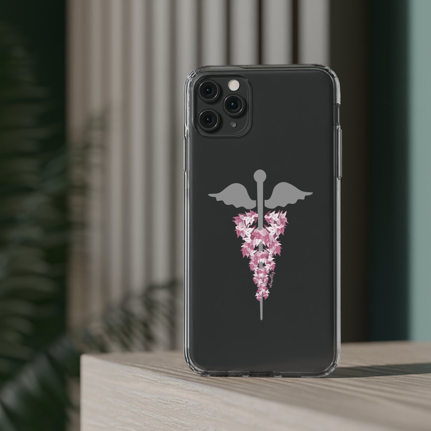 Caduceus Medical Symbol with Pink Maile Lei CLEAR Case