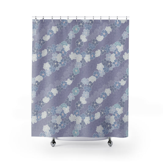 Shower Curtain- Puakenikeni En Face Flower Leis in Lavendar