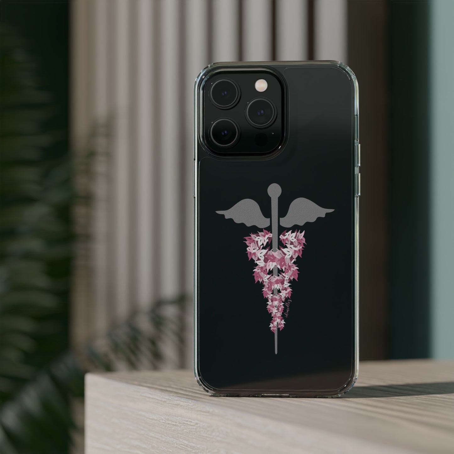 Caduceus Medical Symbol with Pink Maile Lei CLEAR Case