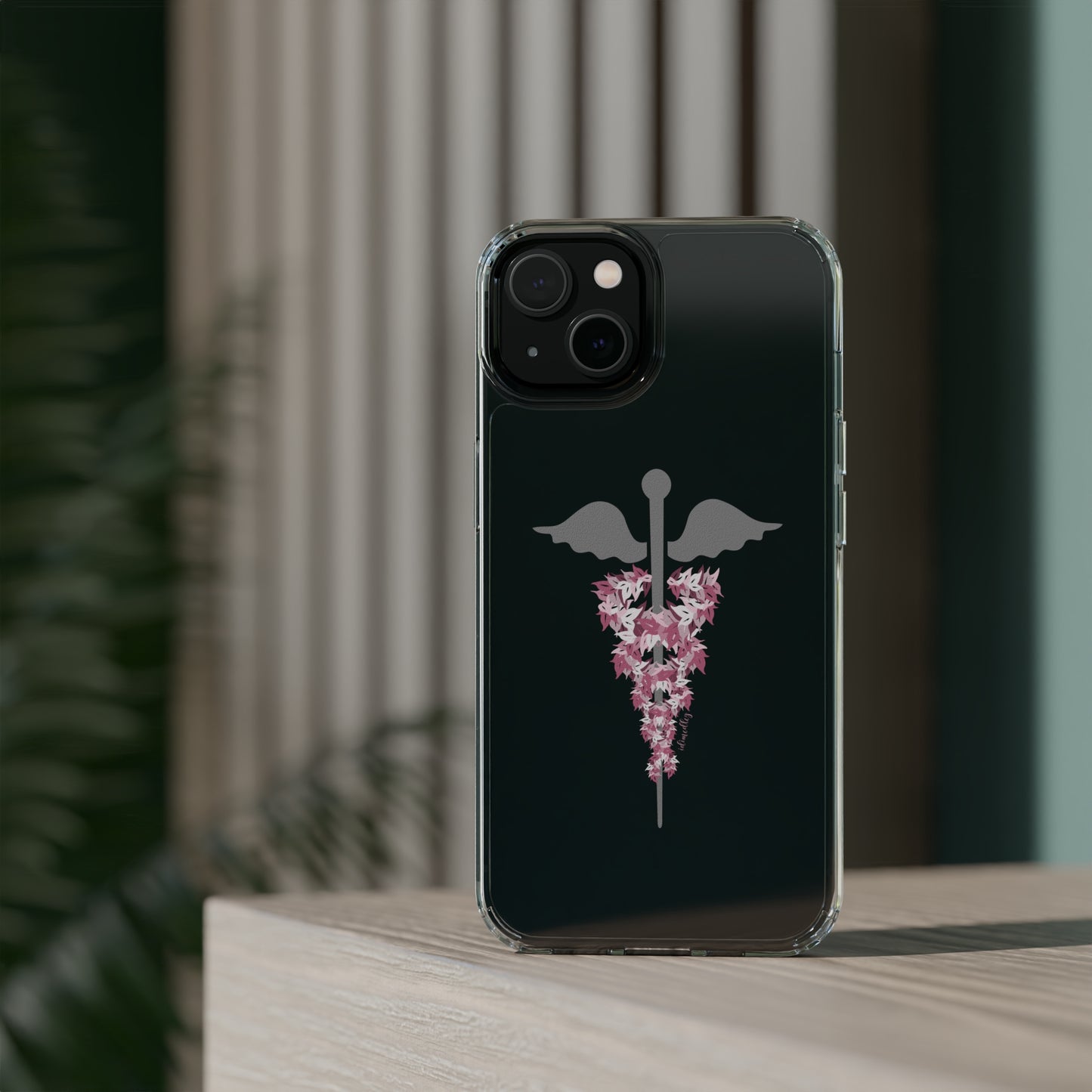 Caduceus Medical Symbol with Pink Maile Lei CLEAR Case