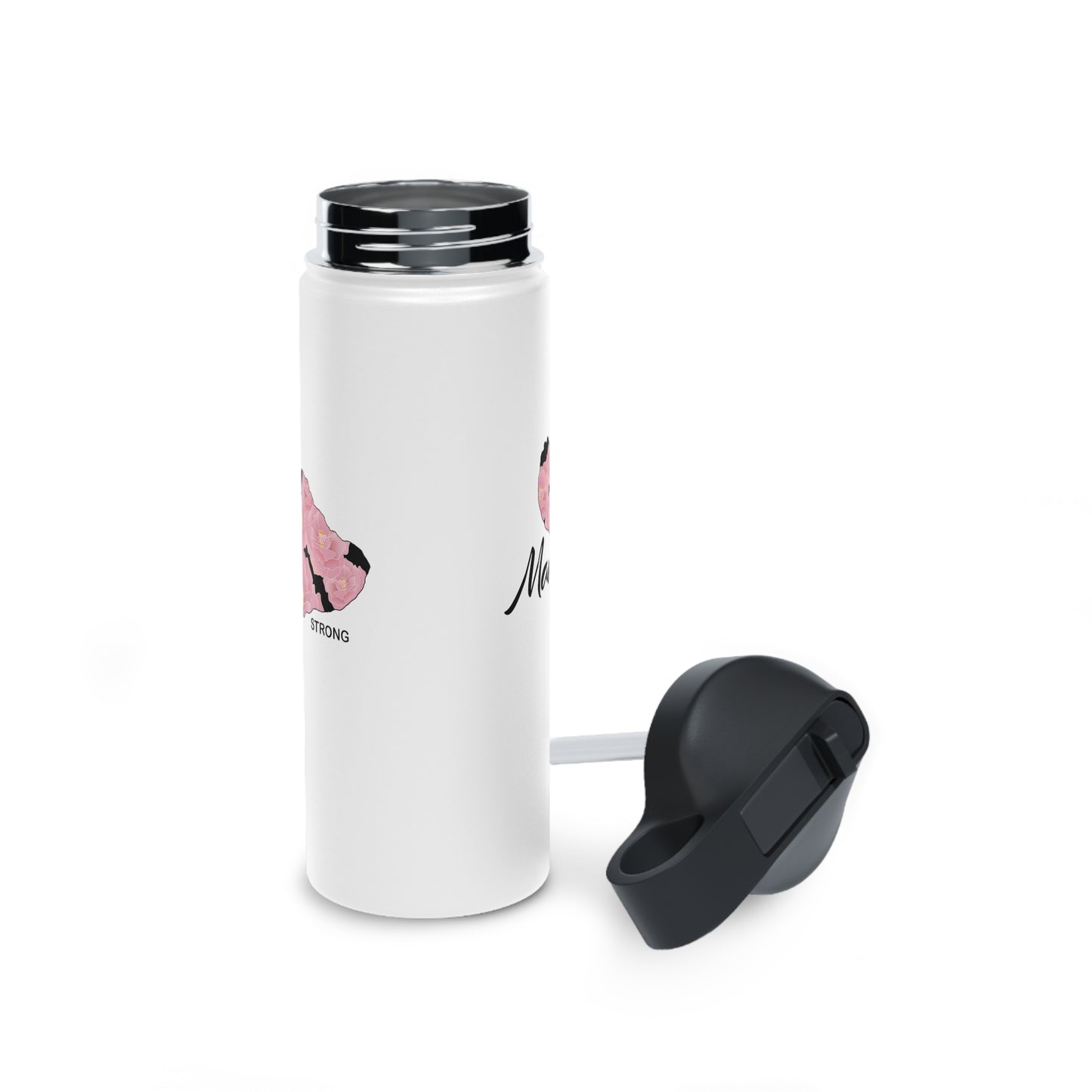 Water Bottle, 3 sizes, Stainless Steel with Sip Straw- Maui Strong Lokelani Rose Island