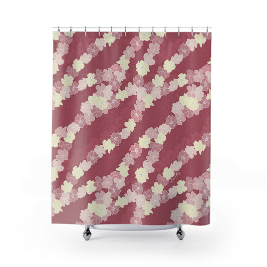 Shower Curtain- Puakenikeni En Face Flower Leis in Fruit Punch Pink