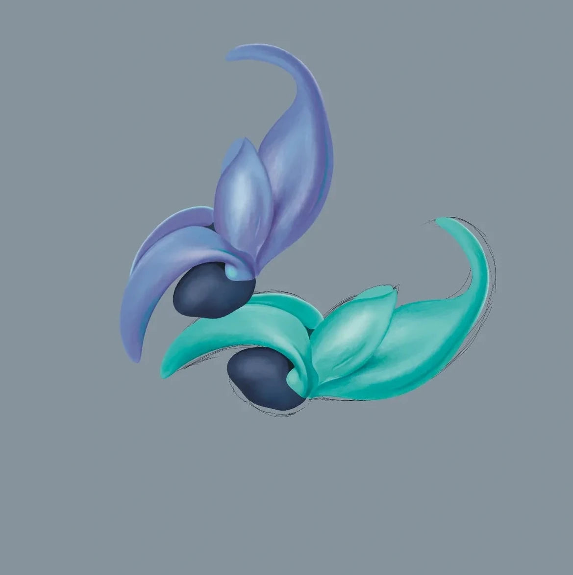 Illustration of Turquoise and Purple Blue Jade Flowers