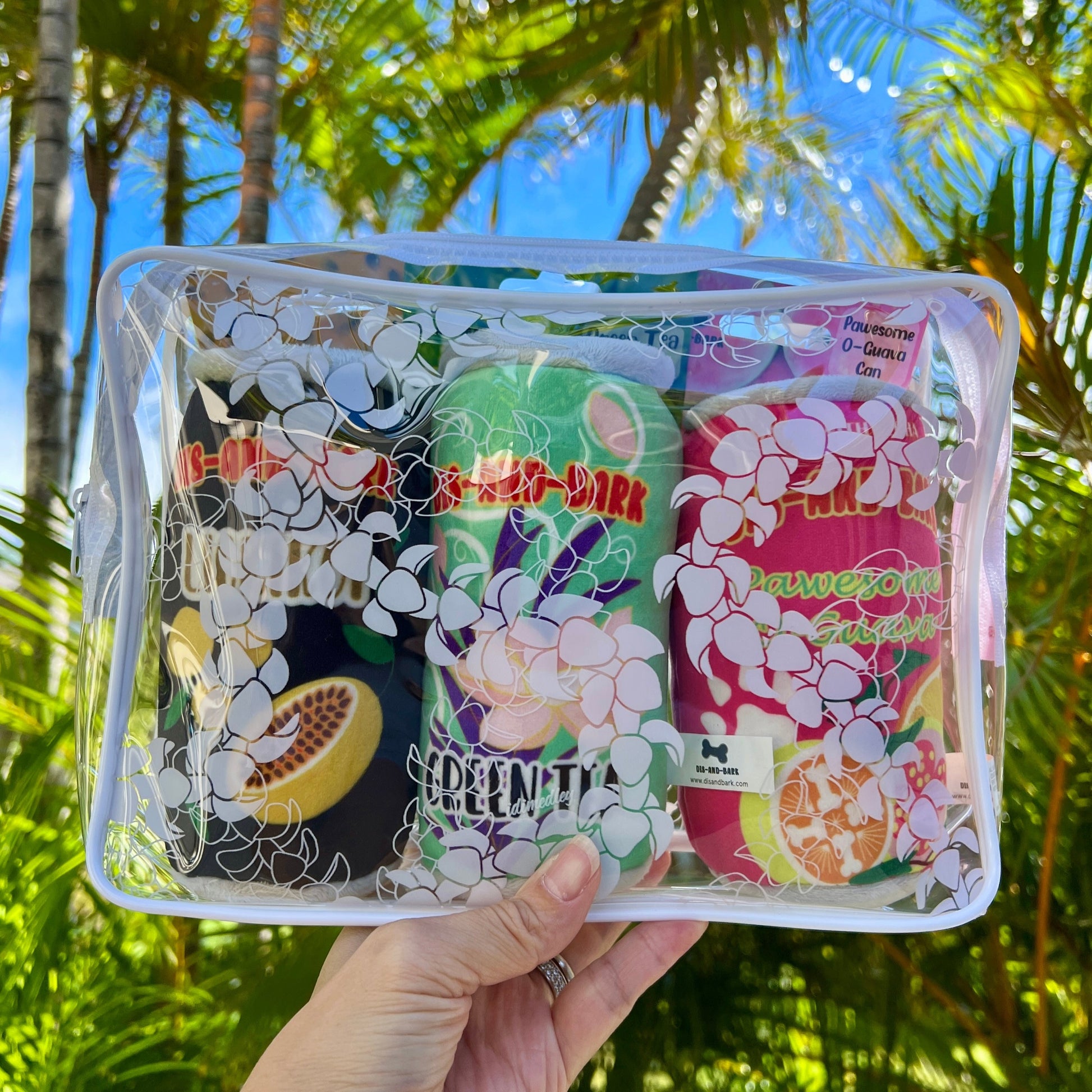 Large puakenikeni lei clear pouch makes a perfect travel case. 