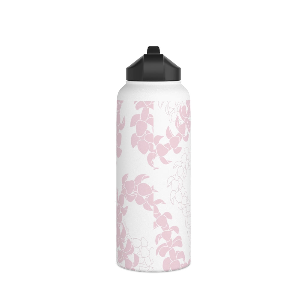 Water Bottle, 3 sizes, Stainless Steel with Sip Straw- Puakenikeni Lei in Soft Pink