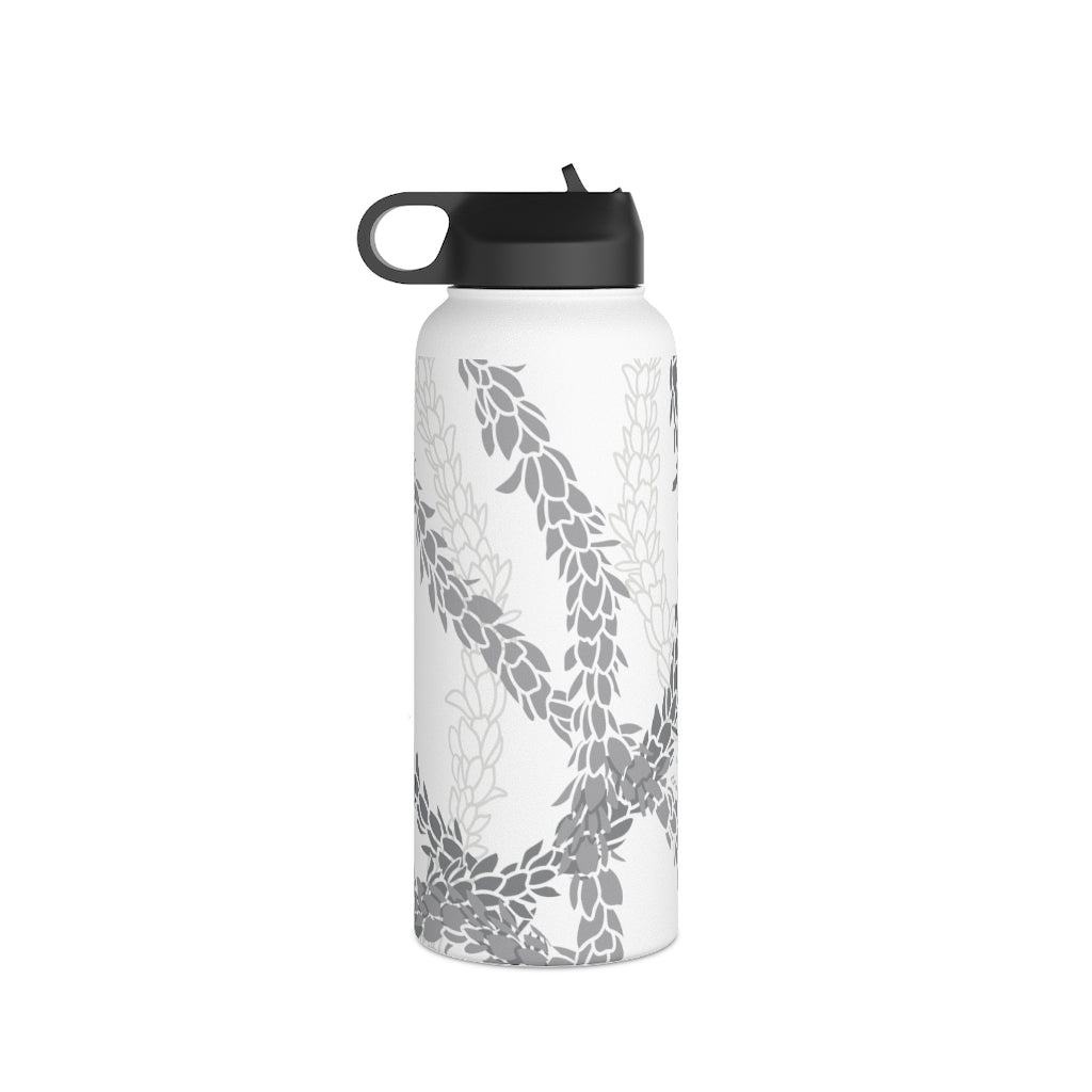 Water Bottle, 3 sizes, Stainless Steel with Sip Straw- Pikake Wishes (Gray)