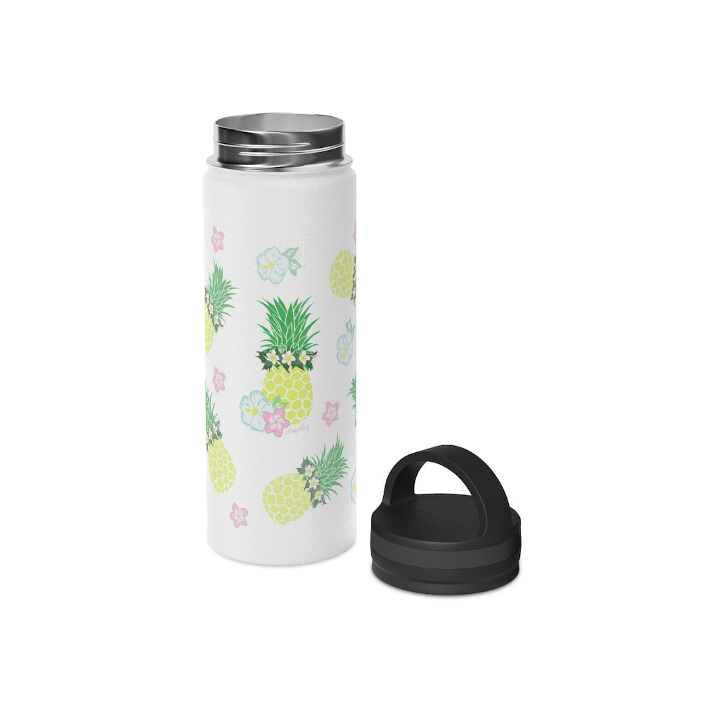Water Bottle, 3 sizes, Stainless Steel with Handle Lid- Pineapple Party Flurries