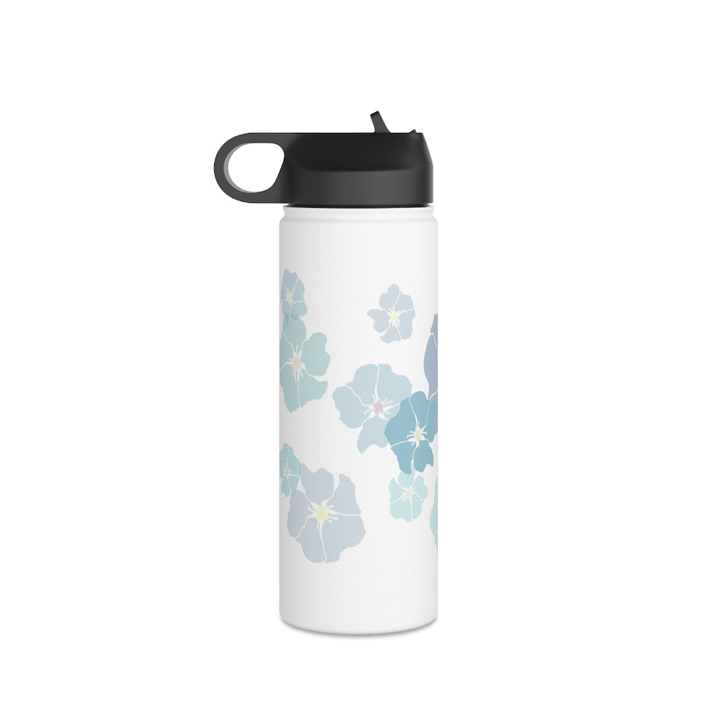 Water Bottle, 3 sizes, Stainless Steel with Sip Straw- Ilima Flower (Blues)