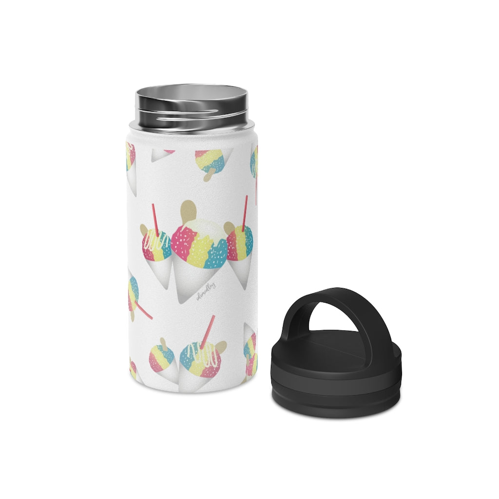 Water Bottle, 3 sizes, Stainless Steel with Handle Lid- Rainbow Shave Ice/Snow Cone Flurries