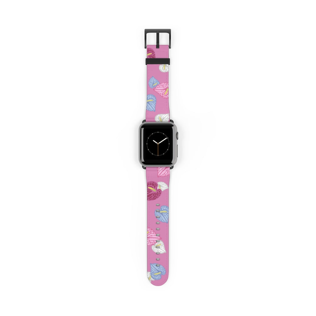 Vegan Leather  Apple Watch Band- Anthuriums Blush