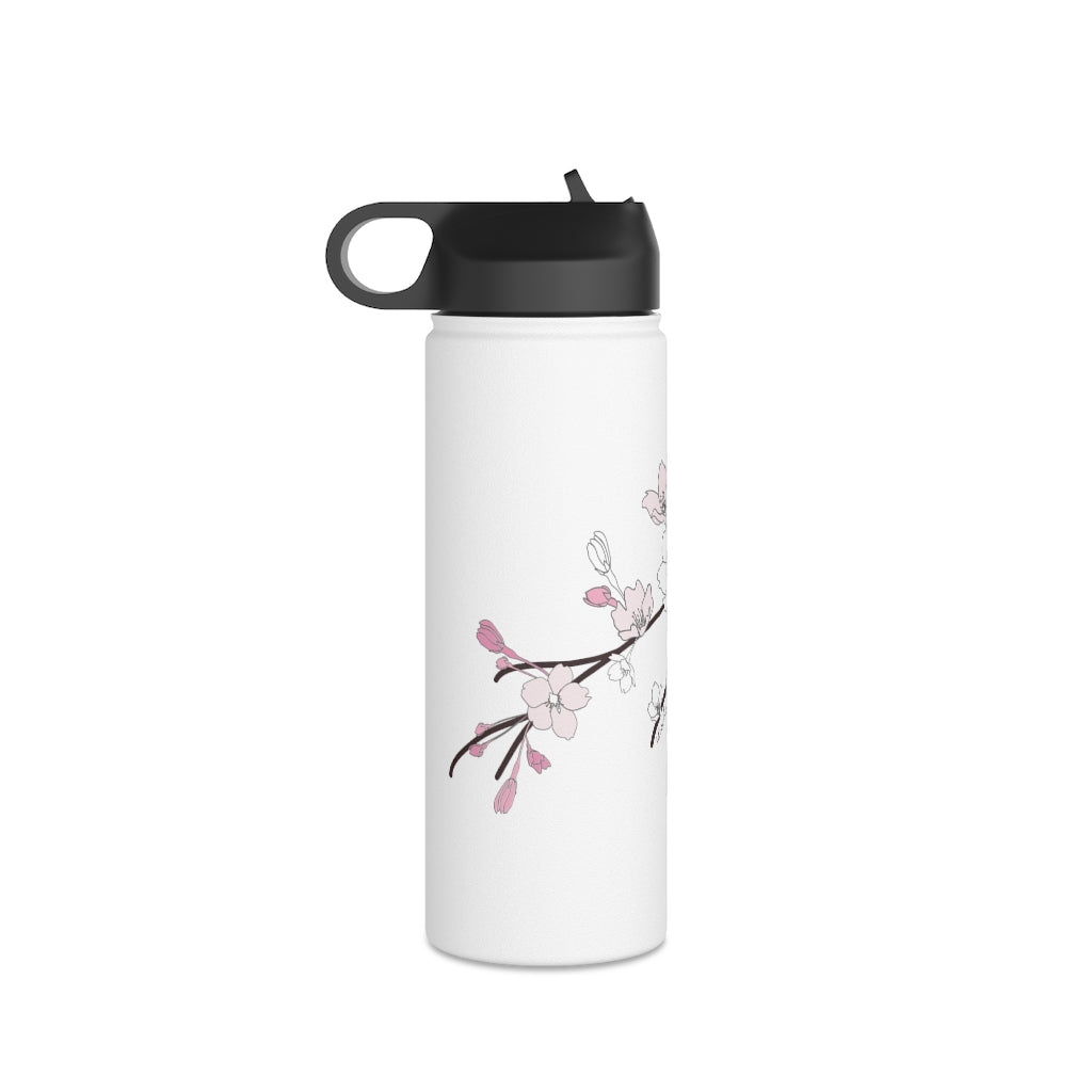 Water Bottle, 3 sizes, Stainless Steel with Sip Straw- Sakura Blooms