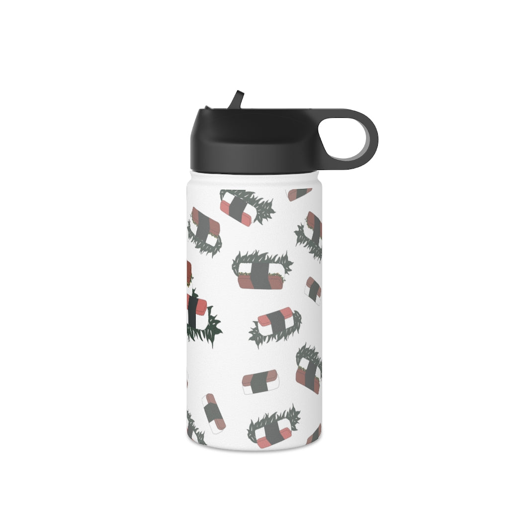 Water Bottle, 3 sizes, Stainless Steel with Sip Straw- Hawaii Musubi Flurries