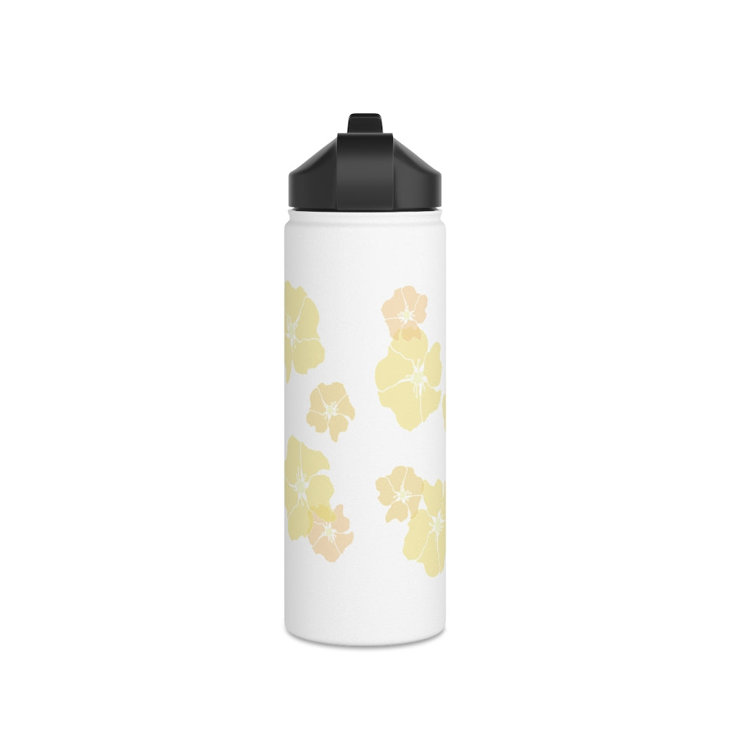 Water Bottle, 3 sizes, Stainless Steel with Sip Straw- Ilima Flower Flurries