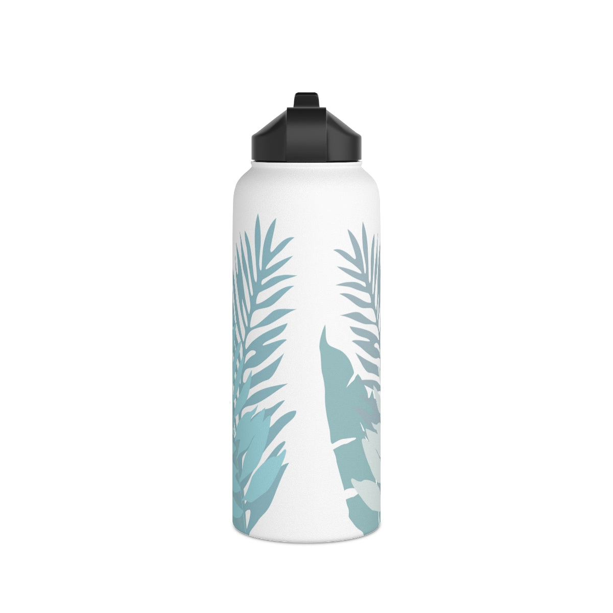 Water Bottle, 32 oz Stainless Steel with Sip Straw- Whispering Leaves in Blue