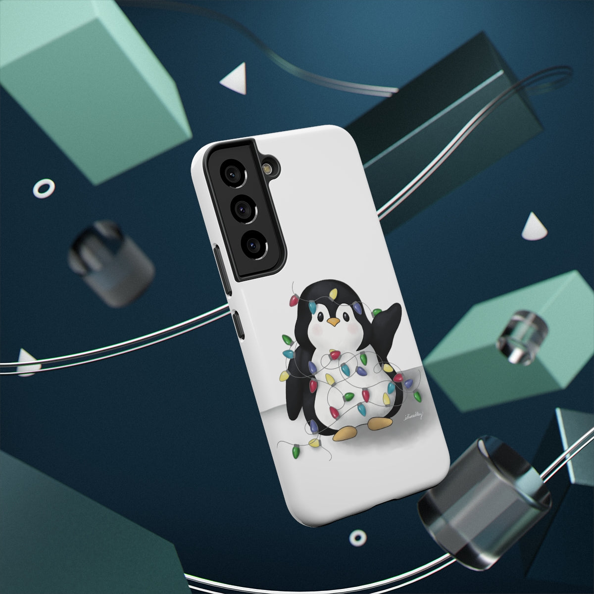 Penguin Christmas with Holiday Lights (White)