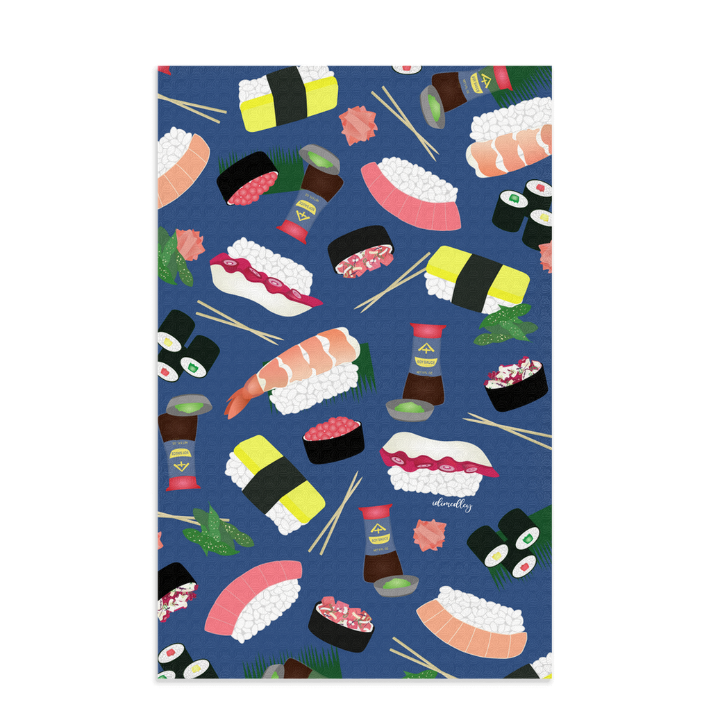 Waffle Knit  Dish Towels- Sushi Lovers in Blue