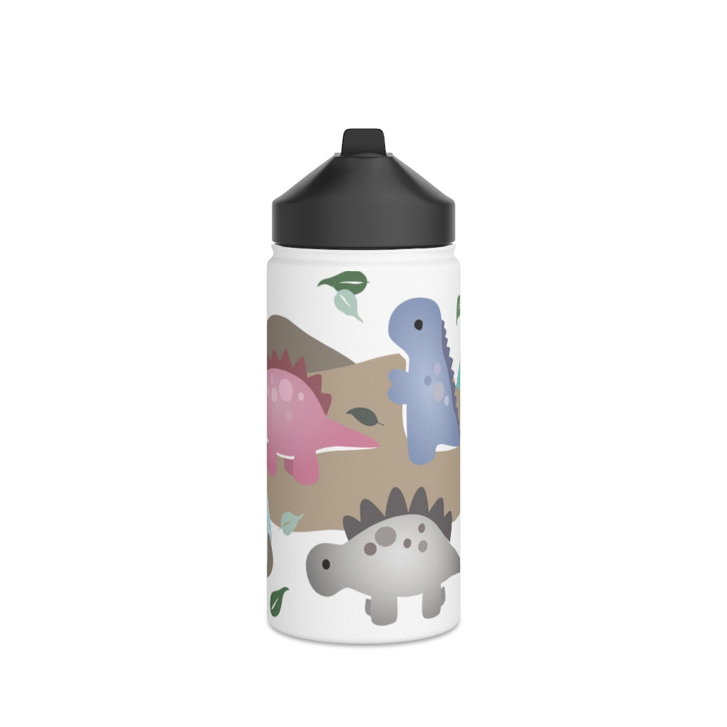 Water Bottle, 3 sizes, Stainless Steel with Sip Straw- Dinos in Paradise